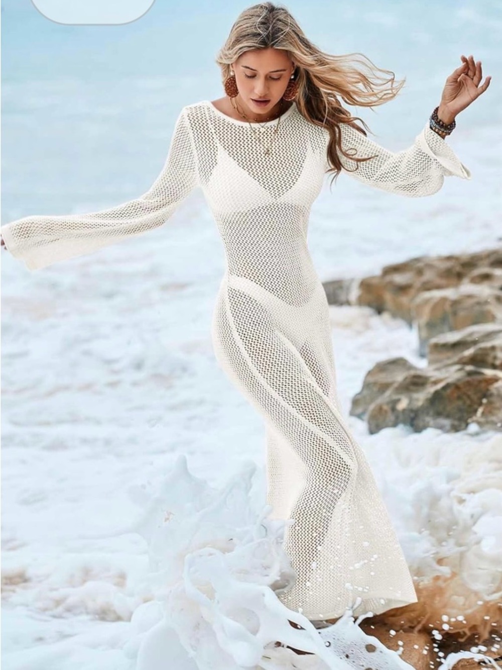 Sheer Knit Maxi Dress in Ivory